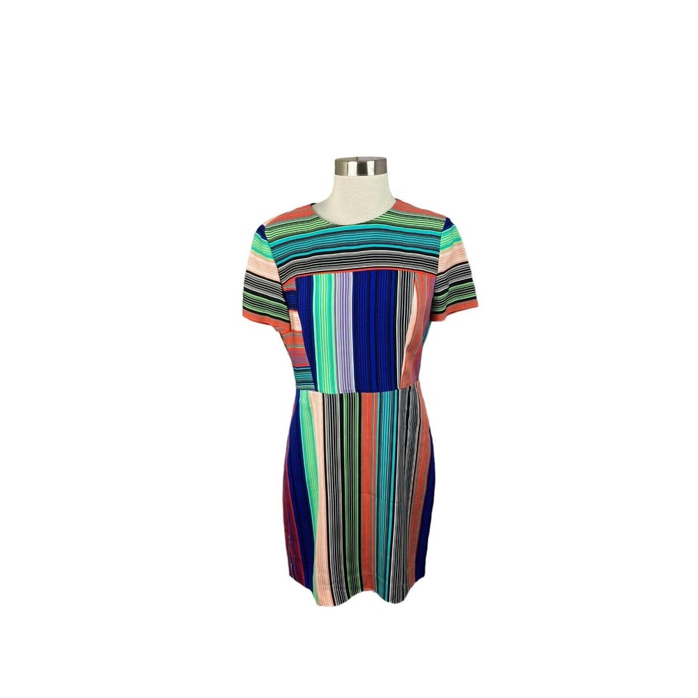 Diane von Furstenberg DVF Short Sleeve Tailored Mini Dress in Multi Stripe 6